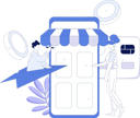 پیش‌نمایش فایل man-flying-on-paper-plane-while-girl-doing-mobile-payment-for-shopping-11846640 از پک تجارت الکترونیک