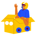 پیش‌نمایش فایل kid-driving-toy-car-made-of-cardboard-box-8821605 از پک نوزاد و مهدکودک کودک