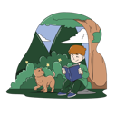 پیش‌نمایش فایل boy-enjoying-reading-book-under-tree-9738341 از پک مدرسه و آموزش