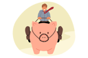 پیش‌نمایش فایل businessman-strives-to-make-money-on-investments-or-increase-income-sitting-astride-piggy-bank-11624273 از پک فعالیت افراد