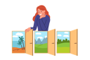 پیش‌نمایش فایل girl-traveler-makes-travel-plan-and-chooses-place-to-relax-stands-near-door-with-beach-or-mountains-11623989 از پک فعالیت افراد