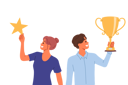 پیش‌نمایش فایل businessman-and-woman-have-become-winners-of-competition-among-managers-and-holding-trophies-12208096 از پک فعالیت افراد