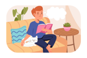پیش‌نمایش فایل boy-sitting-on-sofa-with-cat-and-reading-book-8602814 از پک فعالیت‌های کودکان