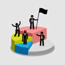 پیش‌نمایش فایل businessman-standing-on-top-of-each-portion-of-a-pie-chart-1841799 از پک کسب و کار