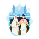 پیش‌نمایش فایل man-and-woman-hajj-pilgrim-wears-ihram-clothes-with-a-kaaba-8870419 از پک زیارت اسلامی