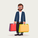 پیش‌نمایش فایل bearded-hipster-man-in-glasses-is-shopping-with-the-packages-1710477 از پک شخصیت تاجر هیپستر با ریش
