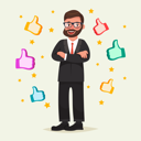 پیش‌نمایش فایل happy-man-in-glasses-with-beard-with-gesture-like-around-him-1710464 از پک شخصیت تاجر هیپستر با ریش