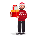 پیش‌نمایش فایل hipster-man-in-glasses-with-beard-dressed-in-a-sweater-and-a-christmas-hat-is-holding-presents-1710457 از پک شخصیت تاجر هیپستر با ریش