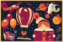 پیش‌نمایش فایل background-with-imagination-items-and-a-girl-reading-a-book-balloons-rocket-ship-space-planets-1748740 از پک تخیل