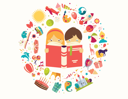 پیش‌نمایش فایل imagination-concept-boy-and-girl-reading-a-book-objects-flying-out-1748735 از پک تخیل