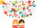پیش‌نمایش فایل imagination-concept-boy-and-girl-reading-a-book-objects-flying-out-1748737 از پک تخیل
