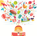 پیش‌نمایش فایل imagination-concept-girl-reading-a-book-with-air-balloon-rocket-and-airplane-flying-out-1748739 از پک تخیل