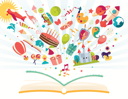 پیش‌نمایش فایل imagination-concept-open-book-with-air-balloon-rocket-airplane-flying-out-1748738 از پک تخیل