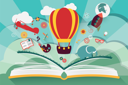 پیش‌نمایش فایل imagination-concept-open-book-with-air-balloon-rocket-and-airplane-flying-out-1748734 از پک تخیل