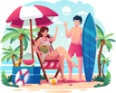 پیش‌نمایش فایل woman-is-sitting-on-a-beach-chair-greeting-the-man-with-a-surfboard-5599486 از پک تابستان شاد