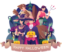 پیش‌نمایش فایل people-in-costumes-celebrating-halloween-6542233 از پک هالووین