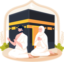 پیش‌نمایش فایل man-and-woman-hajj-pilgrim-wears-ihram-clothes-with-a-kaaba-8919393 از پک زیارت حج