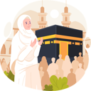 پیش‌نمایش فایل muslim-woman-wears-ihram-clothes-with-a-kaaba-8919395 از پک زیارت حج