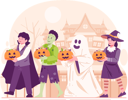 پیش‌نمایش فایل children-dressed-in-halloween-costumes-walking-around-at-night-to-get-some-candy-through-trick-or-treating-9851822 از پک هالووین
