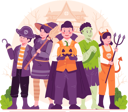 پیش‌نمایش فایل cute-happy-kids-dressing-up-in-various-halloween-costumes-celebrating-halloween-9851829 از پک هالووین