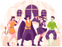 پیش‌نمایش فایل group-of-happy-people-dressed-in-various-halloween-costumes-and-dancing-at-halloween-party-9851818 از پک هالووین
