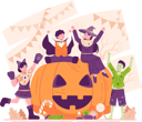 پیش‌نمایش فایل happy-children-in-different-halloween-costumes-sitting-on-giant-pumpkin-9851817 از پک هالووین