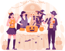 پیش‌نمایش فایل happy-young-people-dressed-in-various-halloween-costumes-holding-cocktail-glasses-with-drinks-raising-a-toast-9851819 از پک هالووین