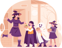 پیش‌نمایش فایل young-woman-dressed-as-witch-hands-out-candy-to-children-dressed-in-halloween-costumes-9851816 از پک هالووین