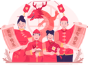 پیش‌نمایش فایل asian-family-in-traditional-chinese-costumes-holding-calligraphy-scroll-written-10617345 از پک سال نو چینی