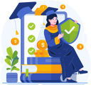 پیش‌نمایش فایل happy-female-student-gets-education-insurance-coverage-a-college-girl-sits-on-a-pile-of-books-while-holding-a-shield-with-check-mark-11773230 از پک بیمه