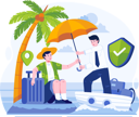 پیش‌نمایش فایل male-insurance-agent-holding-an-umbrella-using-a-boat-rescued-a-stranded-male-traveler-11773236 از پک بیمه