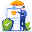 پیش‌نمایش فایل male-insurance-agent-standing-with-crossed-legs-holding-an-umbrella-near-a-huge-insurance-policy-paper-document-11773204 از پک بیمه
