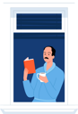 پیش‌نمایش فایل man-standing-at-window-with-reading-book-and-drinking-coffee-6810196 از پک افراد در حال نگاه کردن از پنجره