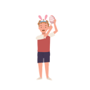 پیش‌نمایش فایل happy-boy-with-bunny-ears-holding-easter-egg-while-pointing-index-finger-at-it-to-show-8184931 از پک پسر روز عید پاک