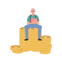 پیش‌نمایش فایل happy-elderly-man-holding-piggy-bank-sitting-on-coin-stack-9673489 از پک مرد سالمند درباره مسائل مالی