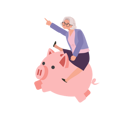 پیش‌نمایش فایل joyful-elderly-woman-riding-piggy-bank-9672335 از پک زن سالمند درباره مسائل مالی