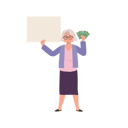 پیش‌نمایش فایل senior-lady-with-money-and-signboard-9672323 از پک زن سالمند درباره مسائل مالی