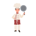 پیش‌نمایش فایل cute-child-chef-in-chefs-hat-and-apron-is-showing-frying-pan-10085329 از پک پسر سرآشپز کوچک