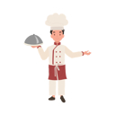پیش‌نمایش فایل cute-young-chef-in-chefs-uniform-serving-a-gourmet-meal-with-welcome-sign-10085337 از پک پسر سرآشپز کوچک