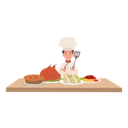 پیش‌نمایش فایل cute-young-confident-chef-surrounded-by-gourmet-dishes-10085371 از پک پسر سرآشپز کوچک
