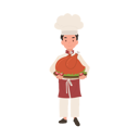 پیش‌نمایش فایل young-chef-in-chef-hat-and-apron-is-serving-whole-roasted-turkey-10085351 از پک پسر سرآشپز کوچک