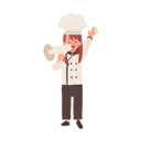 پیش‌نمایش فایل child-cook-in-chef-uniform-making-announcement-with-megaphone-10085159 از پک دختر سرآشپز کوچک
