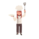 پیش‌نمایش فایل happy-young-chef-in-apron-and-hat-serving-dish-10085176 از پک دختر سرآشپز کوچک