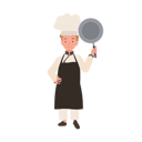 پیش‌نمایش فایل cute-child-chef-in-chefs-hat-and-apron-is-showing-frying-pan-10085192 از پک پسر سرآشپز کوچک