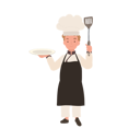 پیش‌نمایش فایل happy-young-chef-in-apron-and-hat-serving-dish-10085198 از پک پسر سرآشپز کوچک