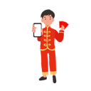 پیش‌نمایش فایل boy-in-chinese-traditional-dress-holding-red-envelope-and-mobile-10250156 از پک پسر با لباس سنتی چینی