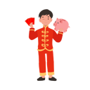 پیش‌نمایش فایل boy-in-chinese-traditional-dress-holding-red-envelope-and-piggy-bank-10250158 از پک پسر با لباس سنتی چینی