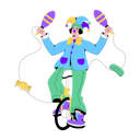 پیش‌نمایش فایل clown-doing-unicycle-trick-9696294 از پک دلقک