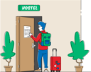 پیش‌نمایش فایل tourist-with-luggage-reading-notes-or-rules-in-hostel-lobby-4705733 از پک سفر ۲