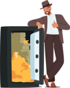 پیش‌نمایش فایل rich-male-stand-at-open-safe-with-golden-coins-and-dollar-stacks-6497245 از پک افراد کسب و کار